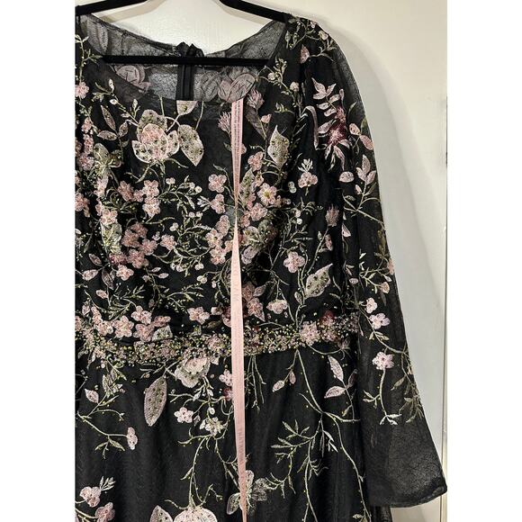 Mac Duggal Floral Embroidered Long Sleeve Dress Black Pink Plus Sz 22 NWT 20476 - Picture 7 of 16